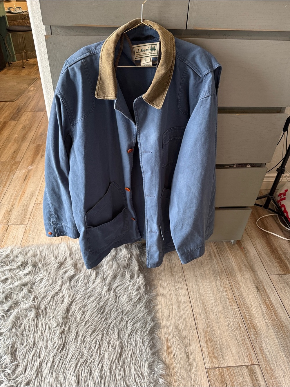 L.L. Bean Blue Canvas Field Jacket with Tan Corduroy Collar